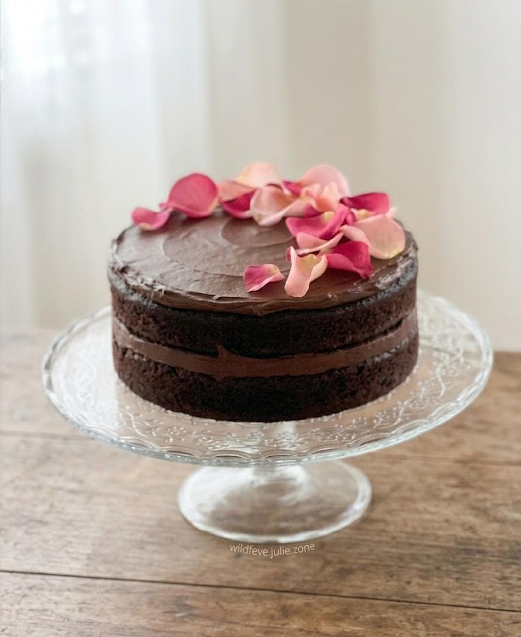 Chocolate Black Bean Cake with rose petals